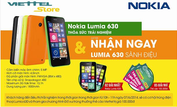 Thỏa sức trải nghiệm nhận ngạy Nokia Lumia 630 sành điệu tại Hà Nội, Quảng Ninh, Hải Phòng